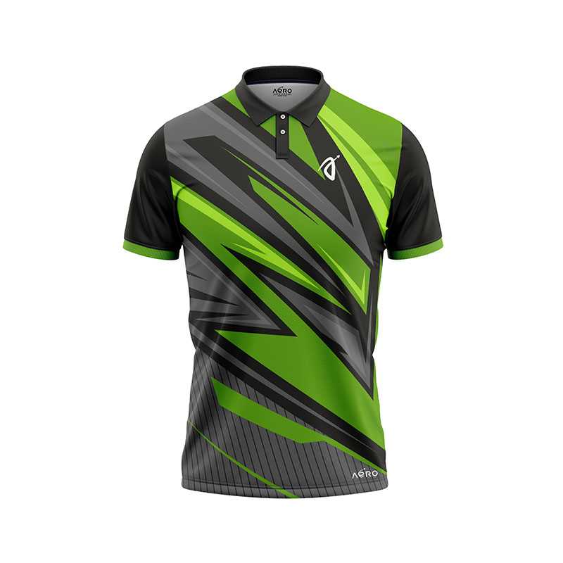Solid collar Pure Green & Black Color Sports T-Shirt