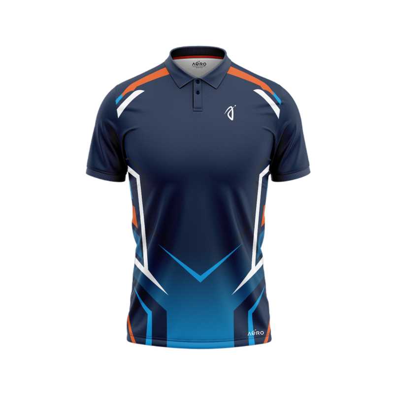 Solid collar Pure Blue Sports T-Shirt