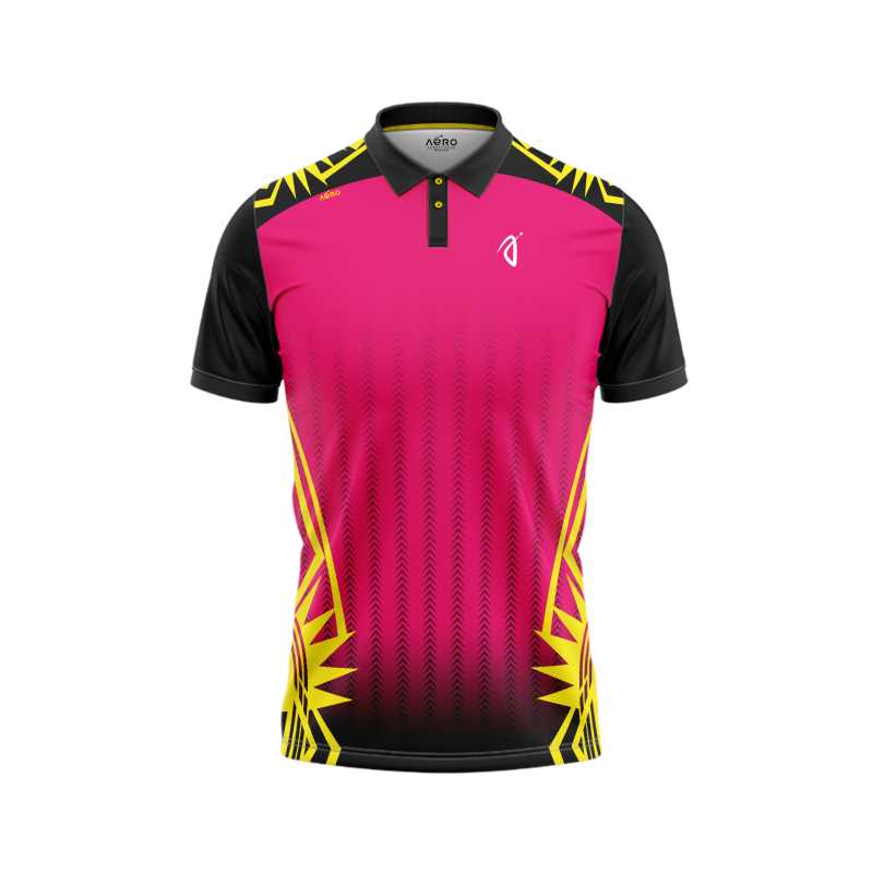 Solid collar Pure Pink & Black Color Sports T-Shirt
